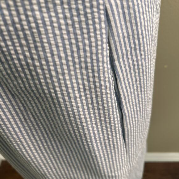 Ann Klein Women 10 Striped Blue White Sleeveless Seersucker Shift Dress Preppy - Picture 10 of 11